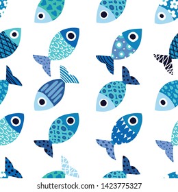 Cute fish.  Kids background. Seamless pattern. Can be used in textile industry, paper, background, scrapbooking.