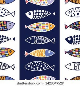 Cute fish.  Kids background. Seamless pattern. Can be used in textile industry, paper, background, scrapbooking.