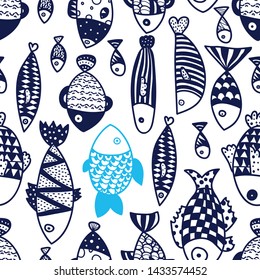 Cute fish. Kids background. Seamless pattern. Can be used in textile industry, paper, background, scrapbooking.