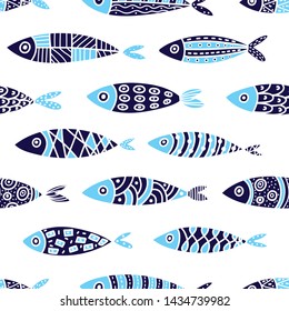 Cute fish. Kids background. Seamless pattern. Can be used in textile industry, paper, background, scrapbooking.