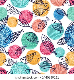 Cute fish. Kids background. Seamless pattern. Can be used in textile industry, paper, background, scrapbooking.