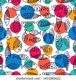 Cute fish. Kids background. Seamless pattern. Can be used in textile industry, paper, background, scrapbooking.