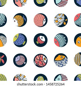 Cute fish.  Kids background. Seamless pattern.  Can be used in textile industry, paper, background, scrapbooking.