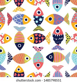 Cute fish. Kids background. Seamless pattern. Can be used in textile industry, paper, background, scrapbooking.