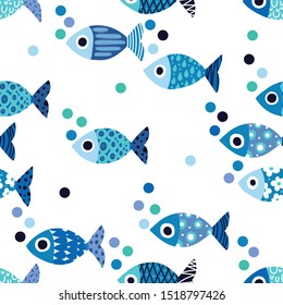 Cute fish.  Kids background. Seamless pattern. Can be used in textile industry, paper, background, scrapbooking.