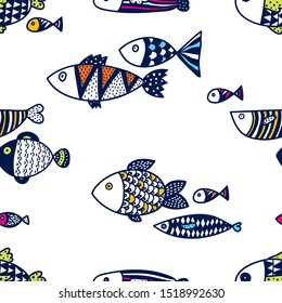 Cute fish.  Kids background. Seamless pattern. Can be used in textile industry, paper, background, scrapbooking.