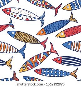 Cute fish.  Kids background. Seamless pattern. Can be used in textile industry, paper, background, scrapbooking.