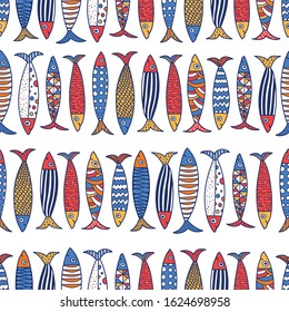 Cute fish.  Kids background. Seamless pattern. Can be used in textile industry, paper, background, scrapbooking.