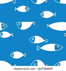 Geruchter Fisch. Kinderhintergrund. Nahtloses Muster. Kann in der Textilindustrie, Papier, Hintergrund, Scrapbooking verwendet werden.