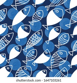 Cute fish. Kids background. Seamless pattern. Can be used in textile industry, paper, background, scrapbooking.