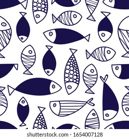 Cute fish. Kids background. Seamless pattern. Can be used in textile industry, paper, background, scrapbooking.