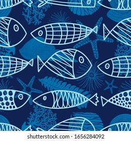 Cute fish.  Kids background. Seamless pattern. Can be used in textile industry, paper, background, scrapbooking.