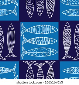 Cute fish.  Kids background. Seamless pattern. Can be used in textile industry, paper, background, scrapbooking.