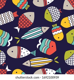Cute fish. Kids background. Seamless pattern. Can be used in textile industry, paper, background, scrapbooking.
