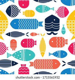 Cute fish. Kids background. Seamless pattern. Can be used in textile industry, paper, background, scrapbooking.