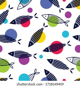 Cute fish.  Kids background. Seamless pattern. Can be used in textile industry, paper, background, scrapbooking.