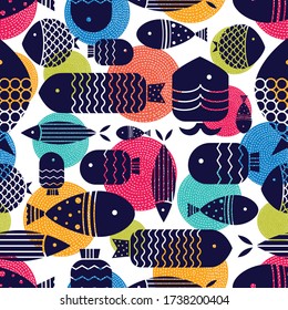Cute fish. Kids background. Seamless pattern. Can be used in textile industry, paper, background, scrapbooking.
