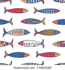 Cute fish.  Kids background. Seamless pattern. Can be used in textile industry, paper, background, scrapbooking.