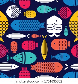 Cute fish. Kids background. Seamless pattern. Can be used in textile industry, paper, background, scrapbooking.