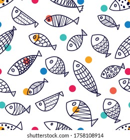 Cute fish. Kids background. Seamless pattern. Can be used in textile industry, paper, background, scrapbooking.