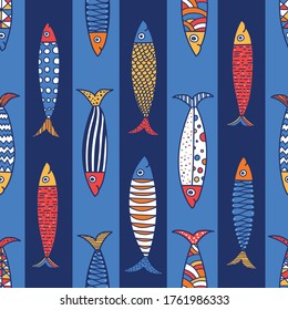 Cute fish.  Kids background. Seamless pattern. Can be used in textile industry, paper, background, scrapbooking.