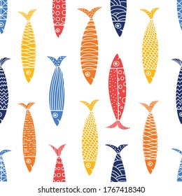 Cute fish.  Kids background. Seamless pattern. Can be used in textile industry, paper, background, scrapbooking.
