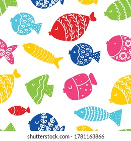 Cute fish.  Kids  background. Seamless pattern. Can be used in textile industry, paper, background, scrapbooking.