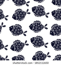 Pescado lindo. Niños de fondo. Patrón sin foco. Se puede utilizar en la industria textil, el papel, el fondo, la reserva de recortes.