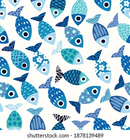 Cute fish. Kids background. Seamless pattern. Can be used in textile industry, paper, background, scrapbooking.