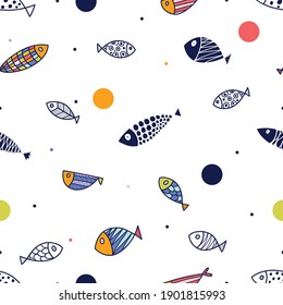 Pescado lindo. Niños de fondo. Patrón sin foco. Se puede utilizar en la industria textil, el papel, el fondo, la reserva de recortes.