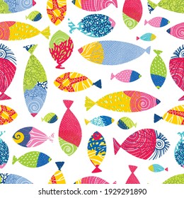 Cute  fish. Kids background. Seamless pattern. Can be used in textile industry, paper, background, scrapbooking.