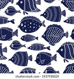 Cute fish. Kids background. Seamless pattern. Can be used in textile industry, paper, background, scrapbooking.