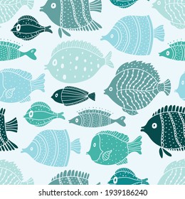 Cute fish. Kids background. Seamless pattern. Can be used in textile industry, paper, background, scrapbooking.