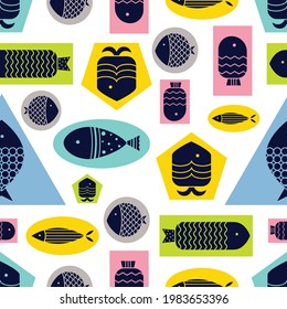 Cute fish. Kids background. Seamless pattern. Can be used in textile industry, paper, background, scrapbooking.