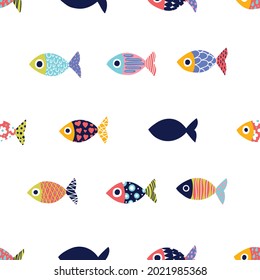 Cute fish.  Kids background. Seamless pattern. Can be used in textile industry, paper, background, scrapbooking.