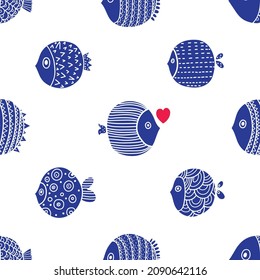 Cute fish. Kids background. Seamless pattern. Can be used in textile industry, paper, background, scrapbooking.