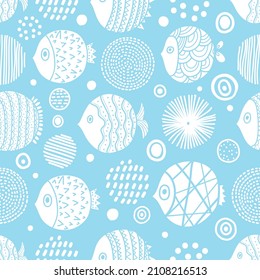 Pescado lindo. Niños de fondo. Patrón sin foco. Se puede utilizar en la industria textil, el papel, el fondo, la reserva de recortes.