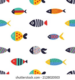 Cute fish. Kids background. Seamless pattern. Can be used in textile industry, paper, background, scrapbooking.