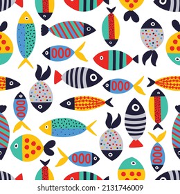 Cute fish. Kids background. Seamless pattern. Can be used in textile industry, paper, background, scrapbooking.