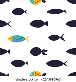 Cute fish. Kids background. Seamless pattern. Can be used in textile industry, paper, background, scrapbooking.