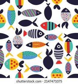 Cute fish. Kids background. Seamless pattern. Can be used in textile industry, paper, background, scrapbooking.