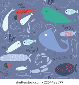 Cute fish. Kids background. Seamless pattern. Can be used in textile industry, paper, background, scrapbooking.