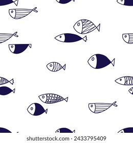 Cute fish. Kids background. Seamless pattern. Can be used in textile industry, paper, background, scrapbooking.