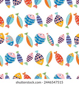 Cute fish. Kids background. Seamless pattern. Can be used in textile industry, paper, background, scrapbooking.