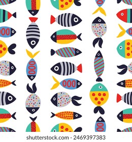 Cute fish. Kids background. Seamless pattern. Can be used in textile industry, paper, background, scrapbooking.