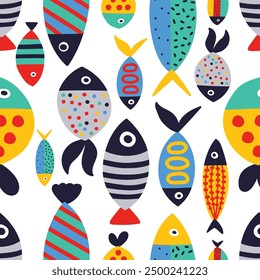 Cute fish. Kids background. Seamless pattern. Can be used in textile industry, paper, background, scrapbooking.