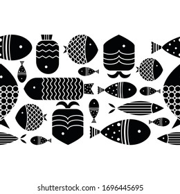 Cute fish. Kids background. Vector seamless horizontal border with fish.
