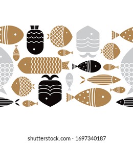 Cute fish. Kids background. Vector seamless horizontal border with fish.
