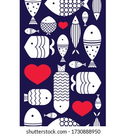 Cute fish. Kids background. Vector seamless vertical border with fish.
