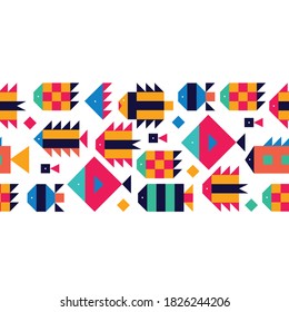 Cute fish. Kids background. Vector seamless horizontal border with fish.